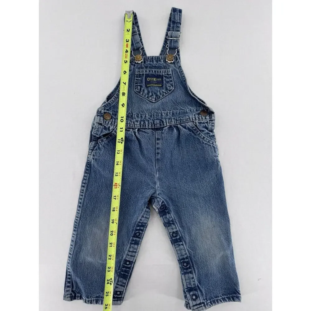 Vtg Oshkosh Overalls Vestback Sz 12m Denim Snap Blue Pockets